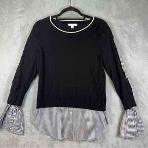 New York & Company Sweater Size Medium Top Black White Striped Blouse